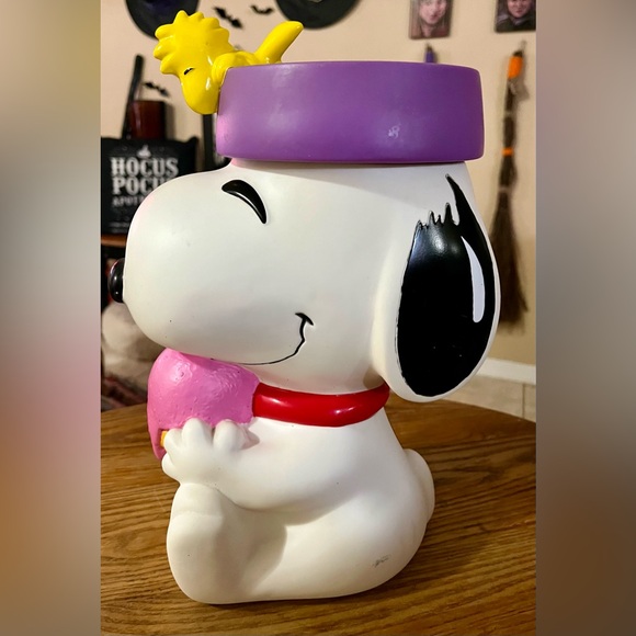 RARE Vtg 80’s Peanuts Snoopy & Woodstock Vinyl Cookie Jar or Dog Treats - Picture 6 of 12